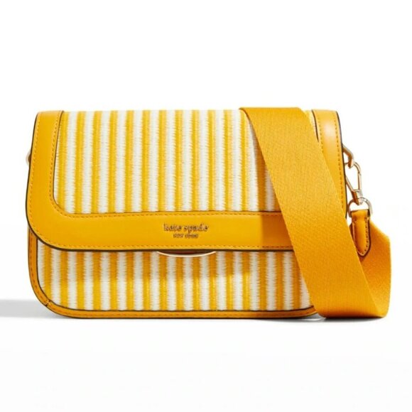 Kate Spade Buddie Shoulder Bag Clutch Yellow Leather Straw Crossbody ORG PKG - Picture 6 of 12